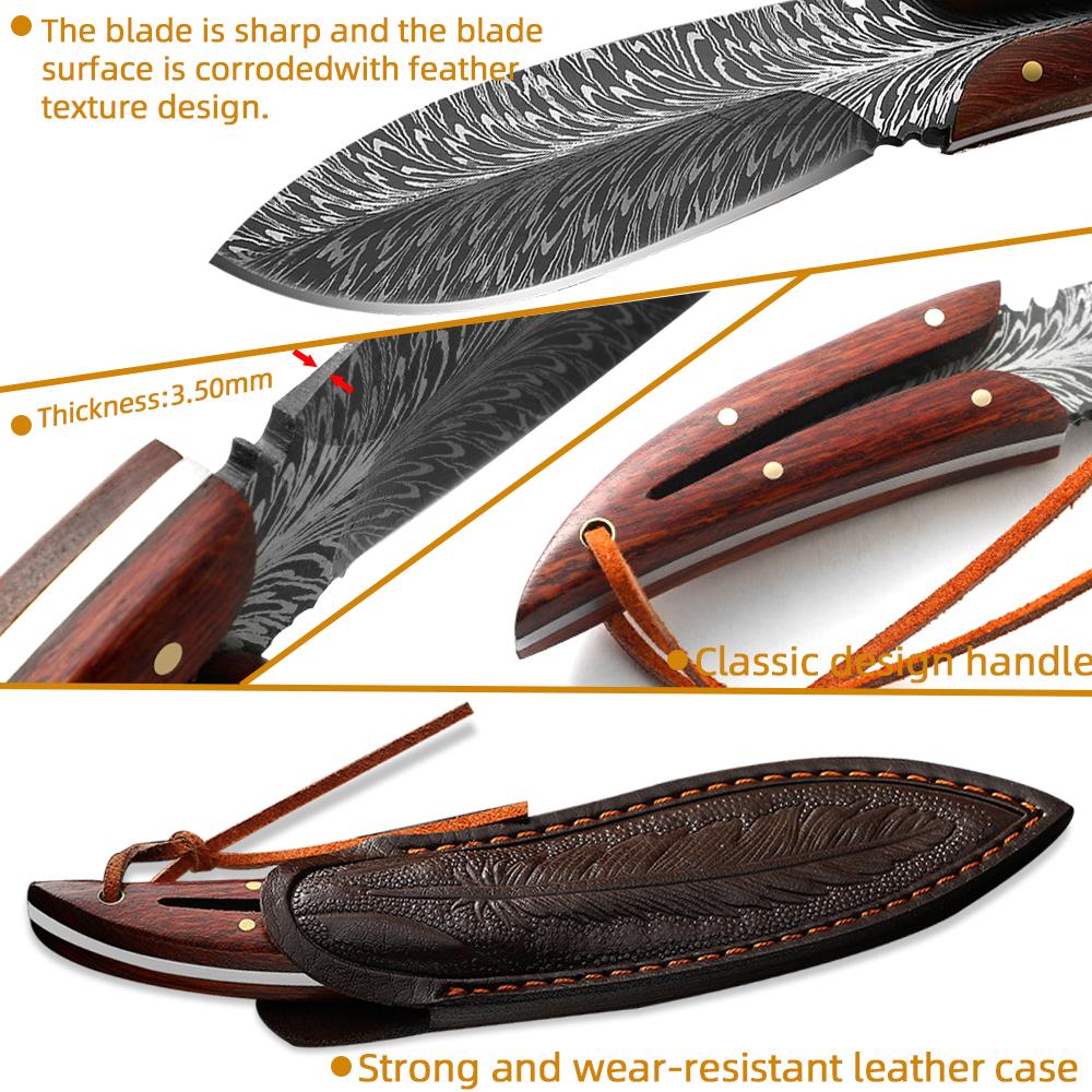 Multi-Purpose Kitchen Knife Boning Knife Feather Pattern Knife With Sheath Stainless Steel Fruit Knives Chef Knife Meat Cleaver