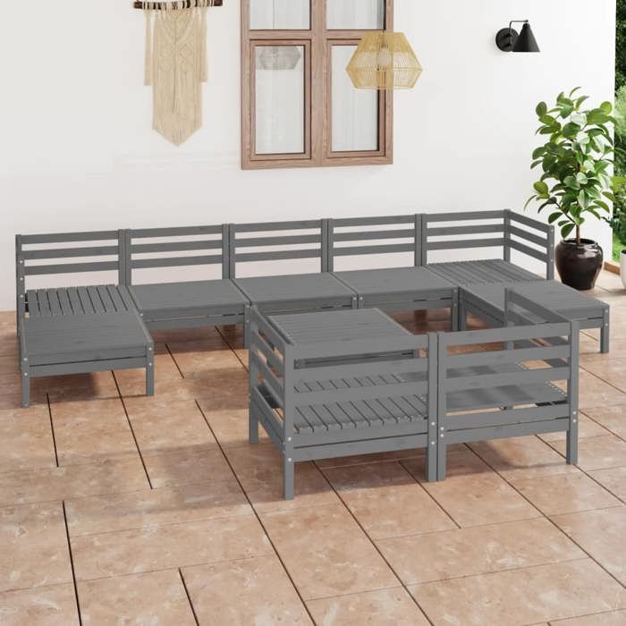 VidaXL Solid Pine Wood Garden Lounge Set 10 Pcs Patio Furniture Outdoor Furniture Garden Furniture Furniture of 3083381