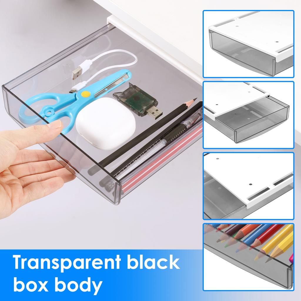 2Pcs Hidden Under Desk Drawer Self Stick Table Pull Out Storage Box Hanging Home Office Pencil Tray Organizer Drawer