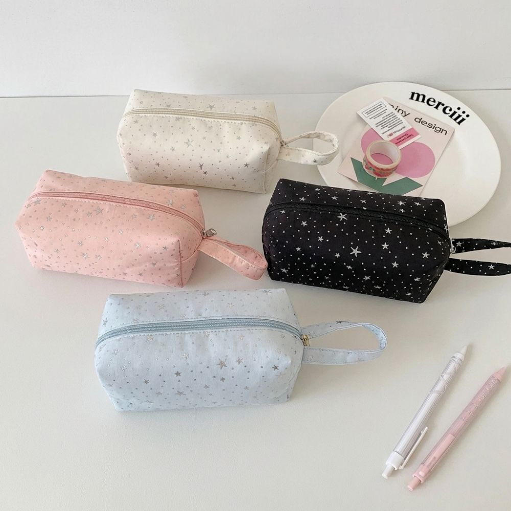 New Large Capacity Pen Bag Zipper Multi-function Cosmetic Bag Handbag Polka Dot Star Print Pencil Case School Supplies