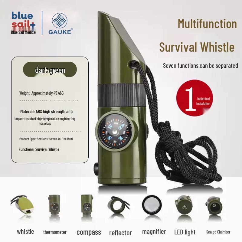 Gaoge Camping 7-in-1 Outdoor Survival Whistle - Multi-functional Wilderness Rescue Tool