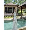 Vacation long skirt, summer new retro white moonlight halterneck sleeveless dress, women tighten their waist to look slimmer