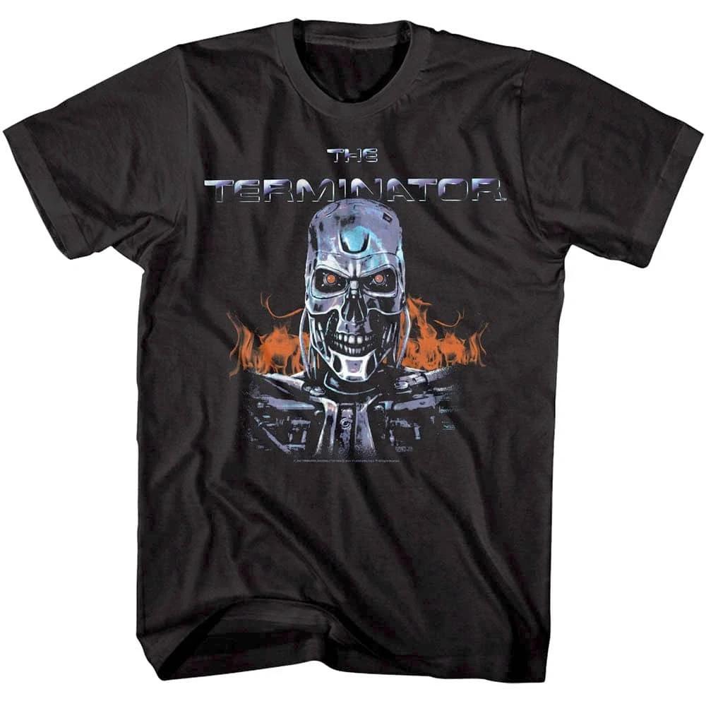 Terminator Flaming Cyborg Men s T Shirt S