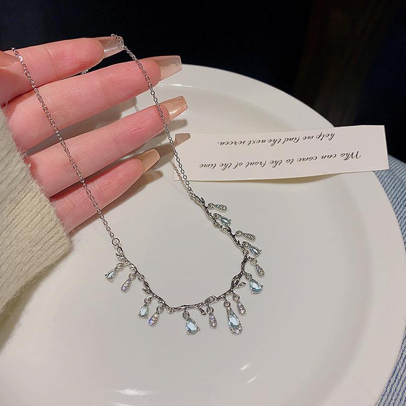 BLINGBAY Women's Pendant Necklace Delicate Diamonds Water Drop Twig Necklace Elegant Temperament High Design Sense Necklace Girls Jewelry Gift