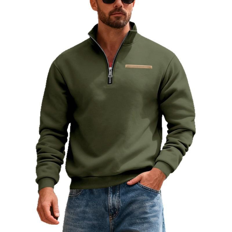 Winter Fleece-Lined Oversized Outdoor Men's Warm Stand-Up Collar Contrast-Striped Sports Sweatshirt