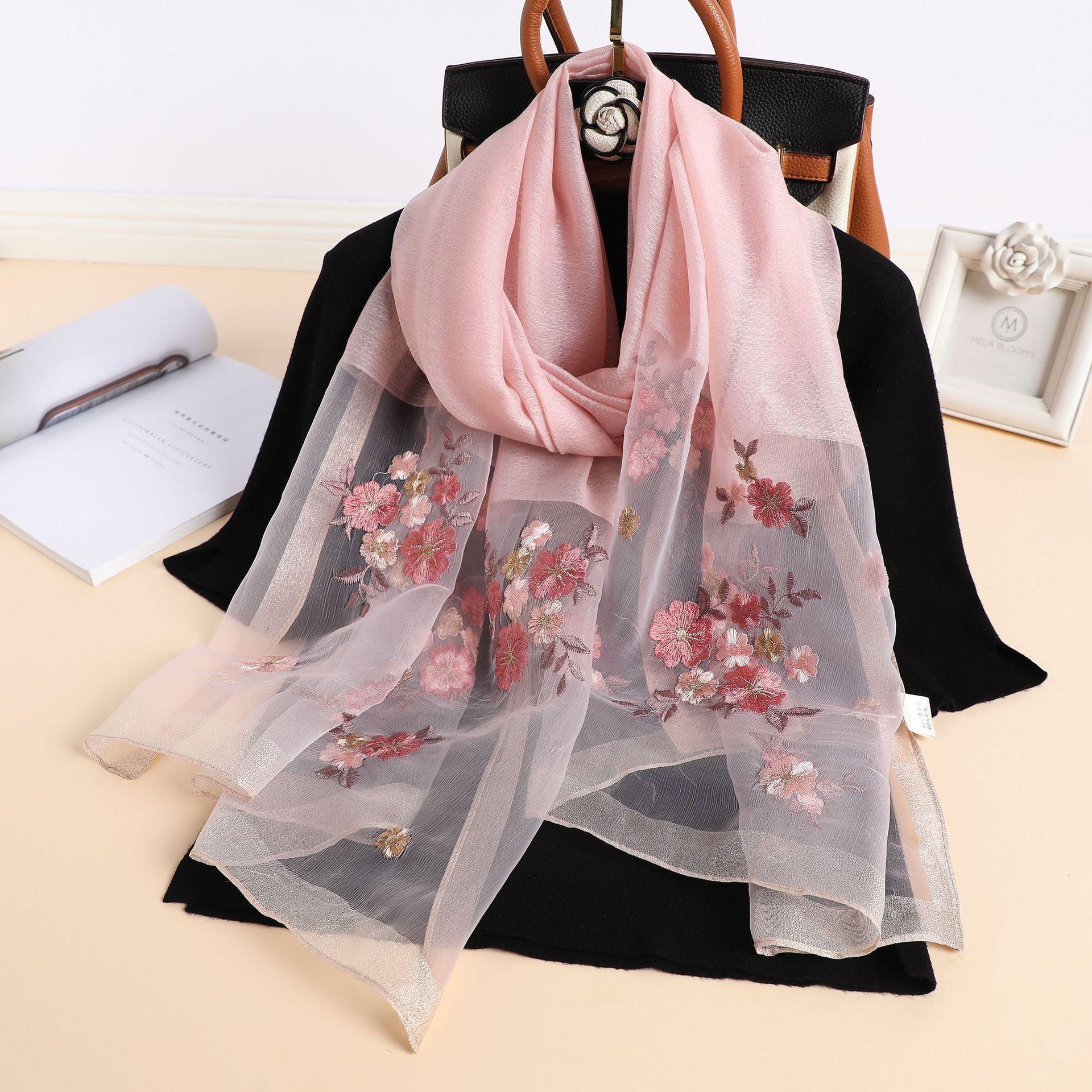 

Silk Women Scarf Wool Shawls Lady Wraps Bufanda Floral Pashmina Embroidery Scarves Hijab Solid Long Female Bandana 70x180cm