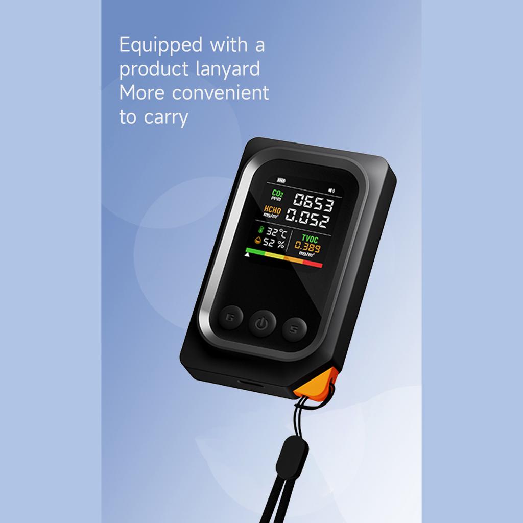 5 in 1 Portable Quality Monitor Detects TVOC CO2 Temperature Humidity with HD Screen Built-in Battery for Indoor Outdoor Use