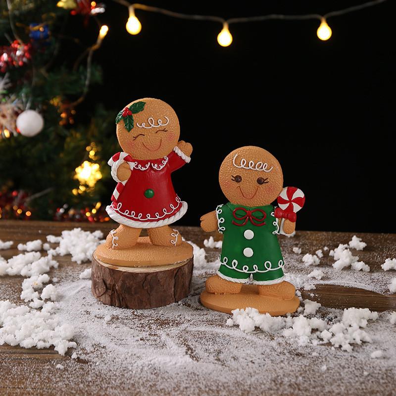 Christmas Gingerbread Man Decor Resin Cartoon Holiday Tabletop Ornament For Festive Atmosphere