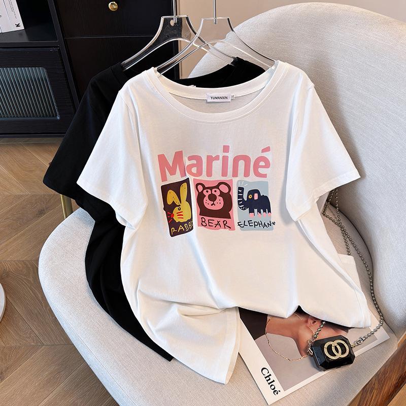 Plus Size Loose Fit Round Neck Mid-Length Short-Sleeve T-shirt for Women 5XL