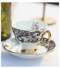 English afternoon tea, bone porcelain plate, dessert plate, ceramic snack, western plate, black lace. Coffee cups and a set of flavors
