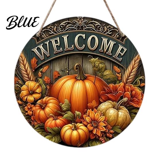 Autumn Harvest Welcome Sign Festival for Front Door, Rustic Wooden Hanging Pumpkin Door Hanger with Hemp Rope, Plaque Fall Porch Farmhouse Decor Party