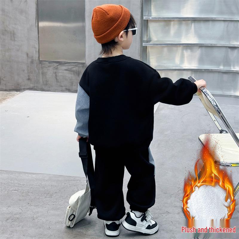 Spring Autumn 2025 Boys' Korean-Style Fleece Denim Set