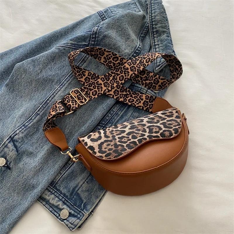 Wide Strap Leopard Print Crossbody Bags for Women, Fashion Designer Shoulder Bag for Daily Used, Versatile Ladies Handbags