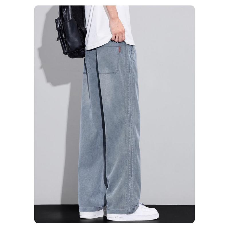 Mens Summer Thin Loose Wide Leg Casual Denim Long Pants
