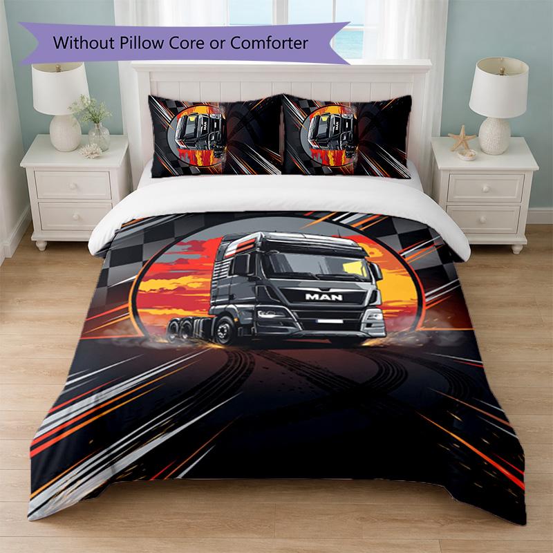 Man Truck Print 3Pcs Bedding Set Duvet Cover With Two Pillowcases Soft Bed Linen For Household Bedroom