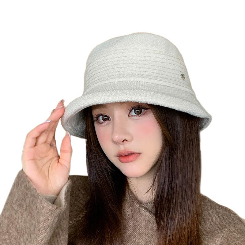 Autumn and winter new curling edge bucket hat women's casual fashion basin hat temperament elegant versatile sun hat shows small face