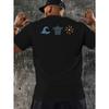 European Size Men's Casual Summer T-Shirt with Wave, Turtle & Sun Graphic Print - Short Sleeve, Crew Neck, Cotton, Machine Washable, Beachwear Tshirt