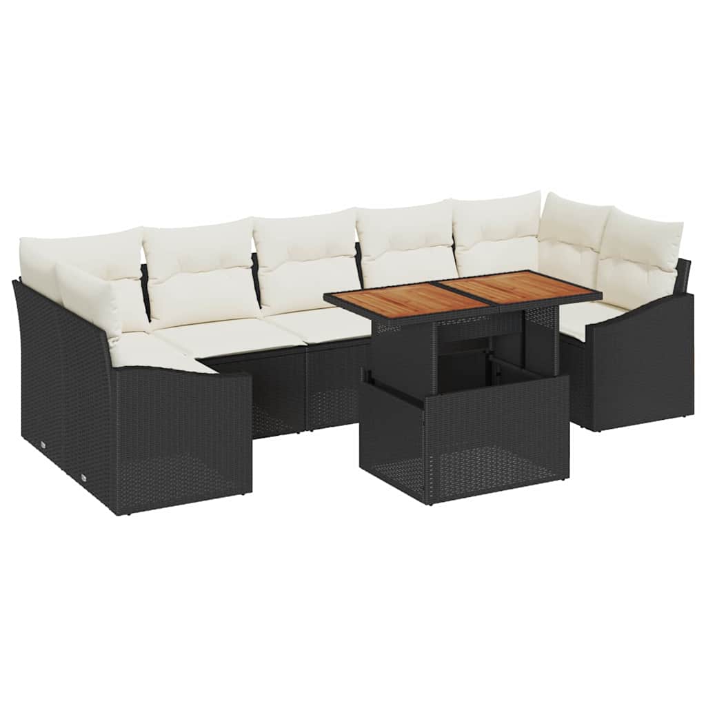 Garden Sofa Set with Cushions and Storage 8 pcs Black and Beige