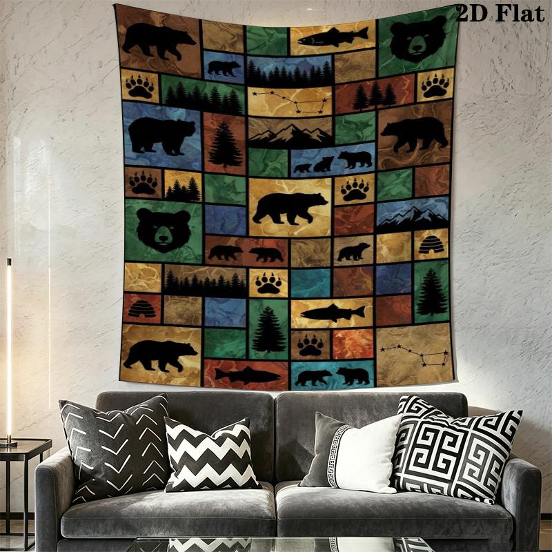 Bear and Panda Wall Tapestry Aesthetic Wall Hanging Printed Fabric Blanket Decorative Tapestries for Bedroom Living Room Home Decor