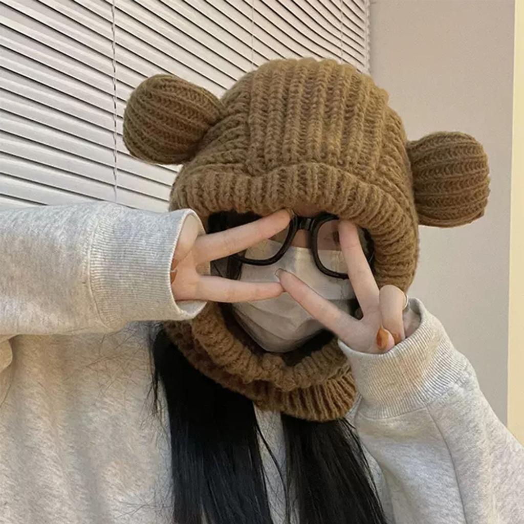 New Year Christmas Cosplay Bear Ear Balaclava Hat for Women Men Keep Neck Warm Hat Cold Weather Skiing Hiking Supplies