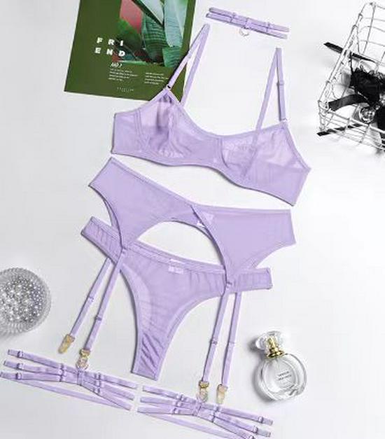 Elegant Sheer Mesh Lingerie Set - Sexy, Comfortable, Slimming Four-Piece with Underwire