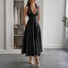 Women's Fashionable Solid Color Elegant Temperament Hanging Neck Waistband Dress