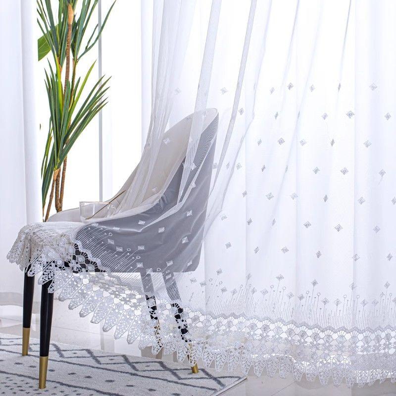 Nordischer Stickerei-Gaze-Vorhang, weißes Garn, transparentes Balkongarn, Wohnzimmer, Schlafzimmer, Erkerfenster, Stickerei, Fenstergitter