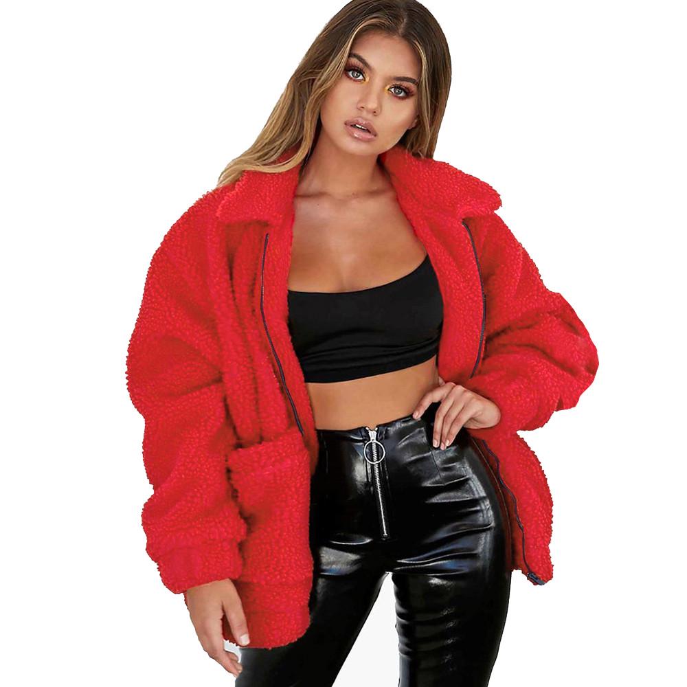 Women's Lapel Long Sleeve Faux Shearling Coat Winter Boyfriend Winter Faux Coat