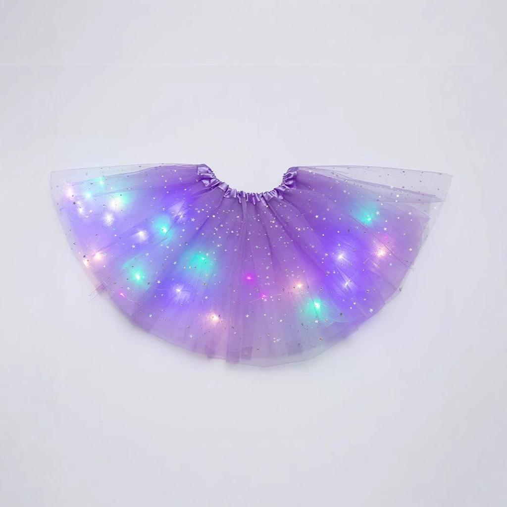 Lucine LED con Paillettes Stella e Luna Gonna in Rete per Bambini - Abbigliamento da Ballo Luminoso per Esibizioni