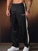 Men's Black and White Striped Ribbon Stitching Trousers: Embroidered Casual Fitness Sweatpants for Teens