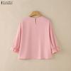 ZANZEA Women Casual Round Neck Solid Color 3/4 Sleeve Loose Blouse