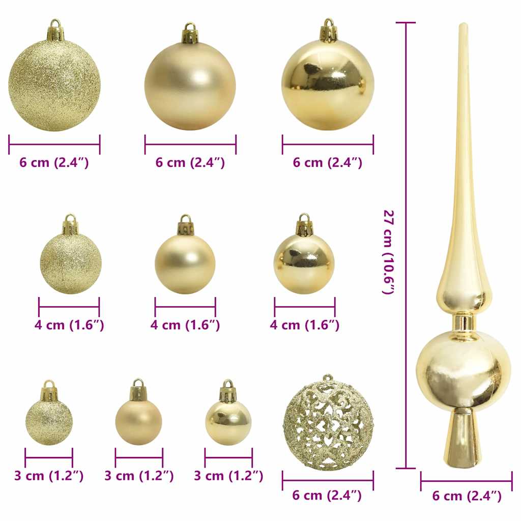 Christmas Ornament Set with 150 LEDs 61 Pcs Gold Plastic