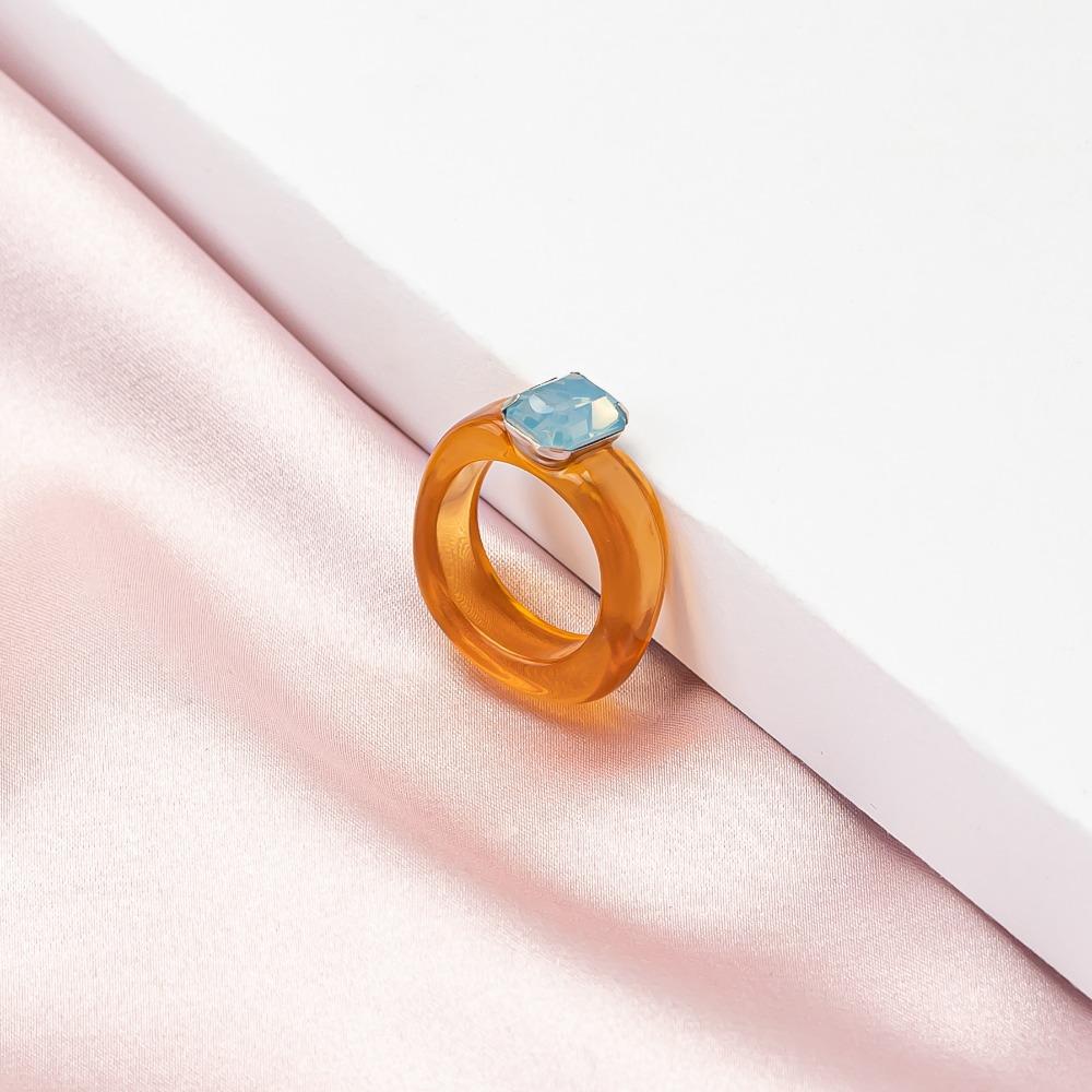 Korean Fashion Geometry Square Spherical Zircon Acrylic Ring for Women Sweet Personality Finger Jewelry Party Accessories Gifts