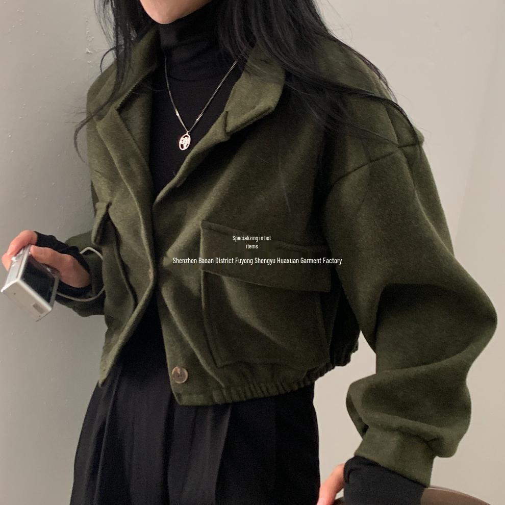 Trendy Korean Autumn/Winter Stand-Up Collar Casual Woolen Coat for Women