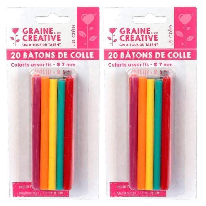 Colle pour pistolet à colle Ø 7 mm - GRAINE CREATIVE ON A TOUS DU TALENT - Couleurs vives - 40 bâtonnets