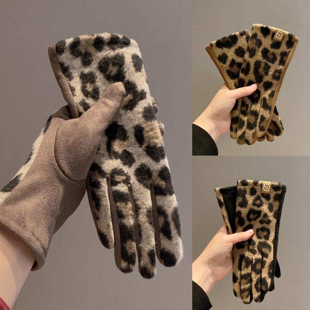 Mănuși Cașmir cu Imprimeu Leopard Rezistente la Frig Mănuși de Condus pentru Doamne Mănuși de Iarnă Ciclism de Iarnă