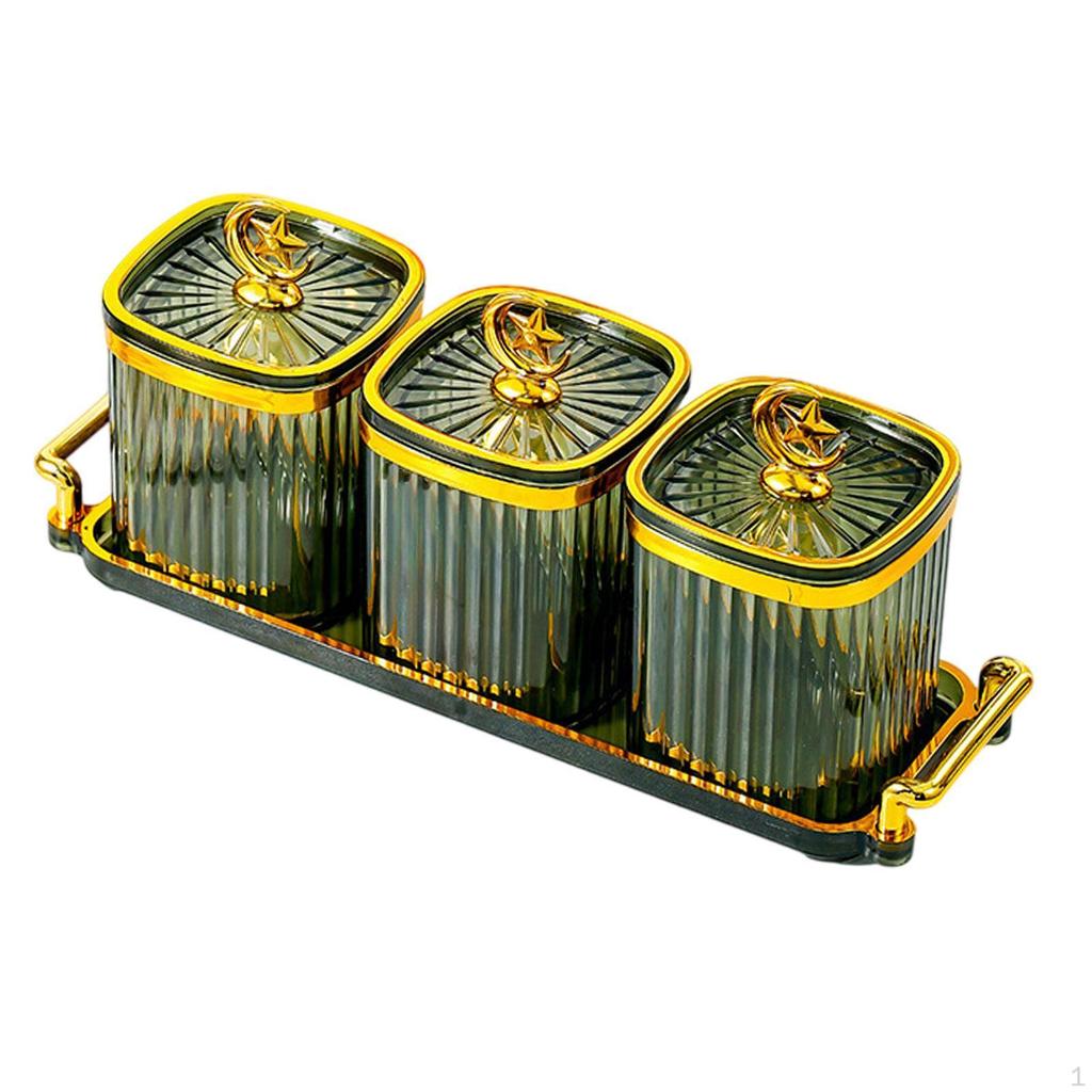 Appetizer Tray with Dividers, Food Container for Snacks And Treats, Three Cookie Jars