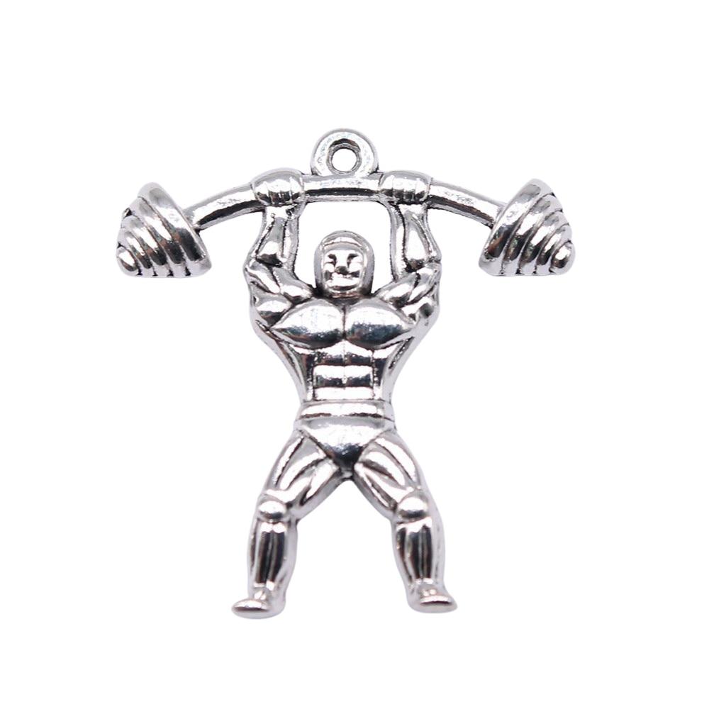 

5шт Подвески Тяжелоатлет Подвески Античное Серебро Цвет Цинковый Сплав 30X28мм