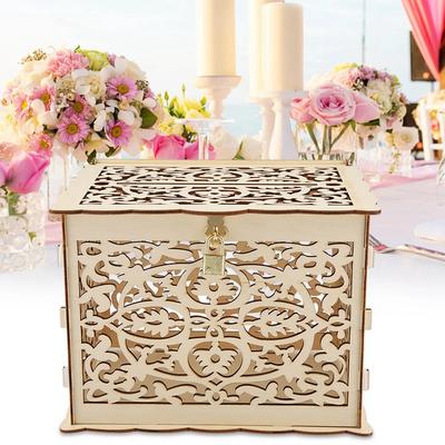 Vintage Wedding Card Boxes Wooden Box DIY Couple Deer Bird Flower Pattern Grid Invitation Gift Business Card Wedding Decoration