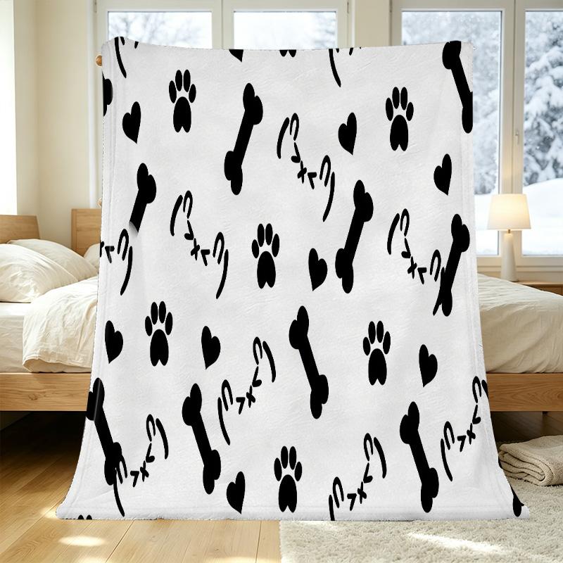 Pet-Themed Thick Warm Flannel Fleece Blanket - Soft Cozy Throw for Home, Couch, Xmas, Halloween, Single Guest Room