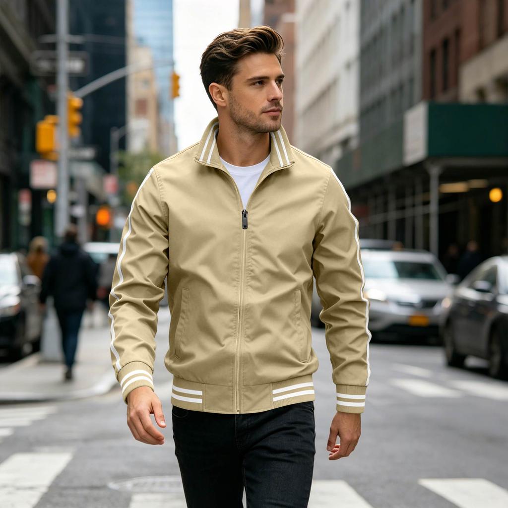 Men's Striped Casual Jacket Lightweight Fall Spring Jacket for Everyday Wear