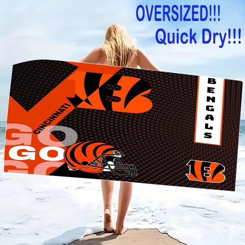 Cincinnati Bengals Print Beach Towel, Large Soft Quick Dry Towel for Beach Camping Swimming