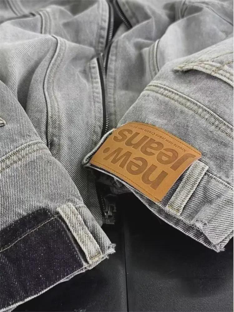 Spring 2024 Women's Retro Denim Hooded Mid-Length Sweatshirt