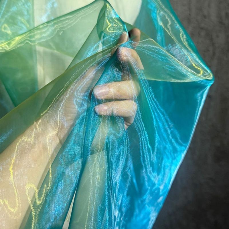 Metallic Color Organza Fabric 50x140cm Breathable Gradient Color Tulle Cloth For Wedding Dress Evening Gown Sewing Craft