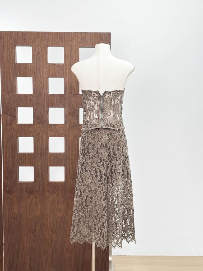 2025 Autumn/Winter Spicy Girl Lace Strapless Top & Irregular Skirt Set