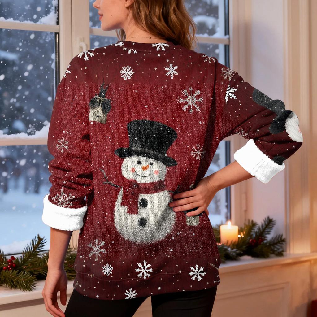 Women's Fashion Casual Long Sleeve Christmas Printed Round Neck Top Sweatshirt