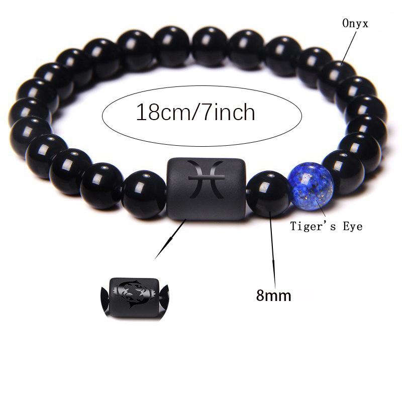 Fashion Jewelry Charm Unisex Black Stone Beads 12 Zodiac Signs Constelation Couple Bracelet