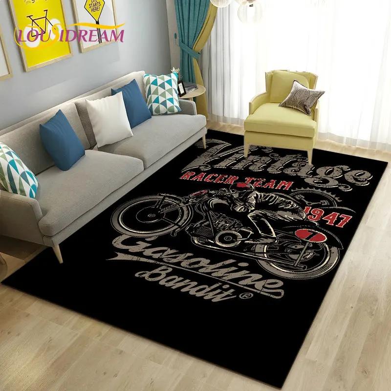 3D Retro Vintage Motorcycle Area Rug Large,Carpet Rug for Living Room Bedroom Sofa Decoration,Doormat Kitchen Non-slip Floor Mat
