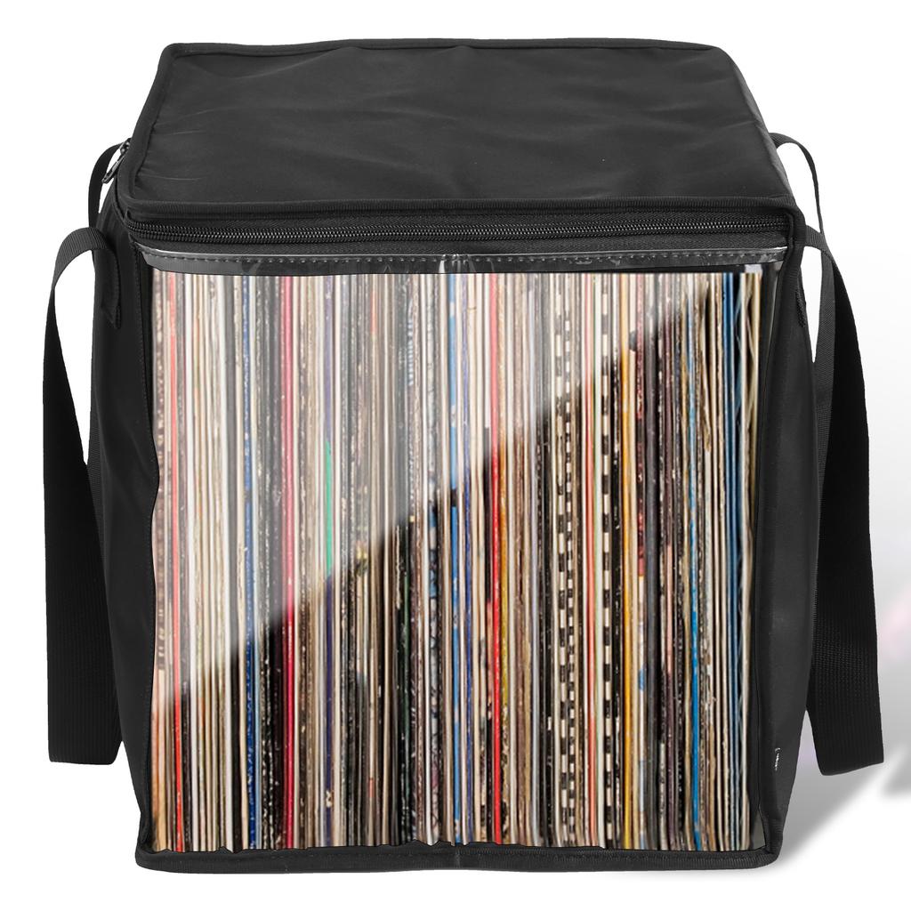 Clear Vinyl Record Carrying Bag with Handle and Lid Large Capacity Record Album Holder Holds up to 50 Vinyl Album for Collection