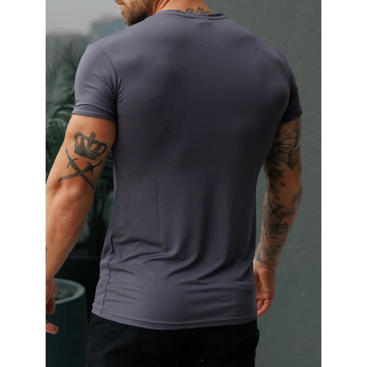 Large Size Matte Plain Men'S Summer Sports Fitness Casual Stretch Round Neck Short Sleeve T-Shirt For Men